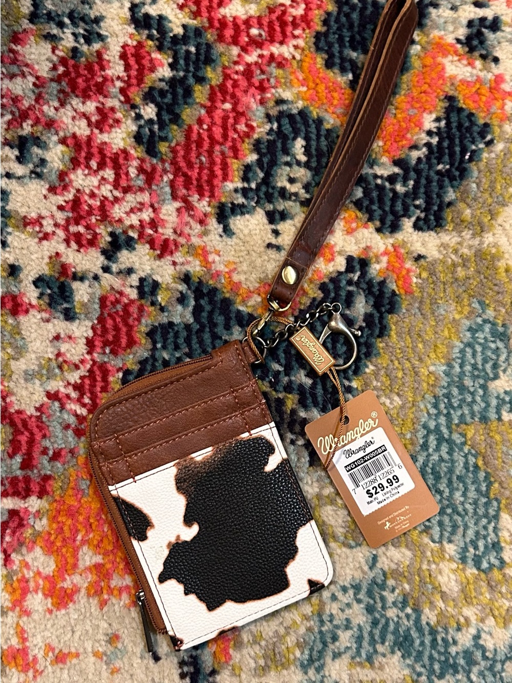 Wrangler Brown and Black Cowhide Print Wristlet Card Case